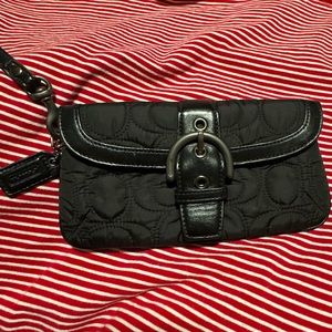 Coach Black Monogram Wristlet with Silver Buckle